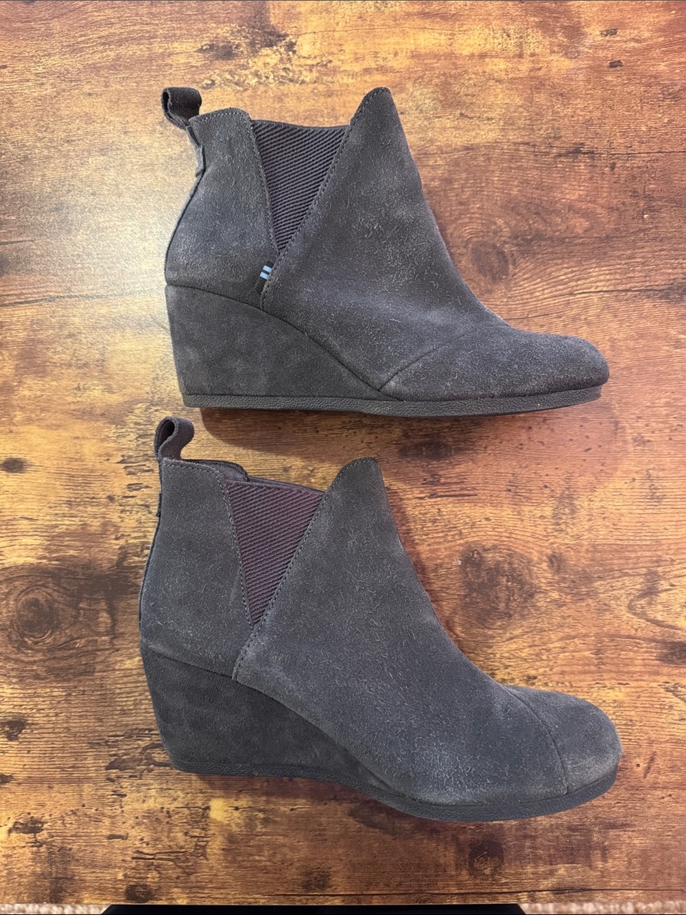 Women's Charcoal Suede Ankle Booties with V-Cut Shaft 2” wedge